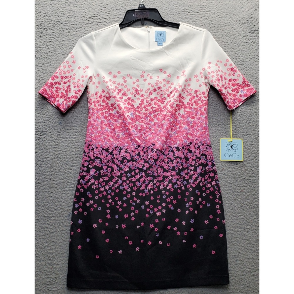 CeCe Shift Dress Womens S Multi Micro Floral Ombre Round Neck Stretch Back Zip - Picture 1 of 10